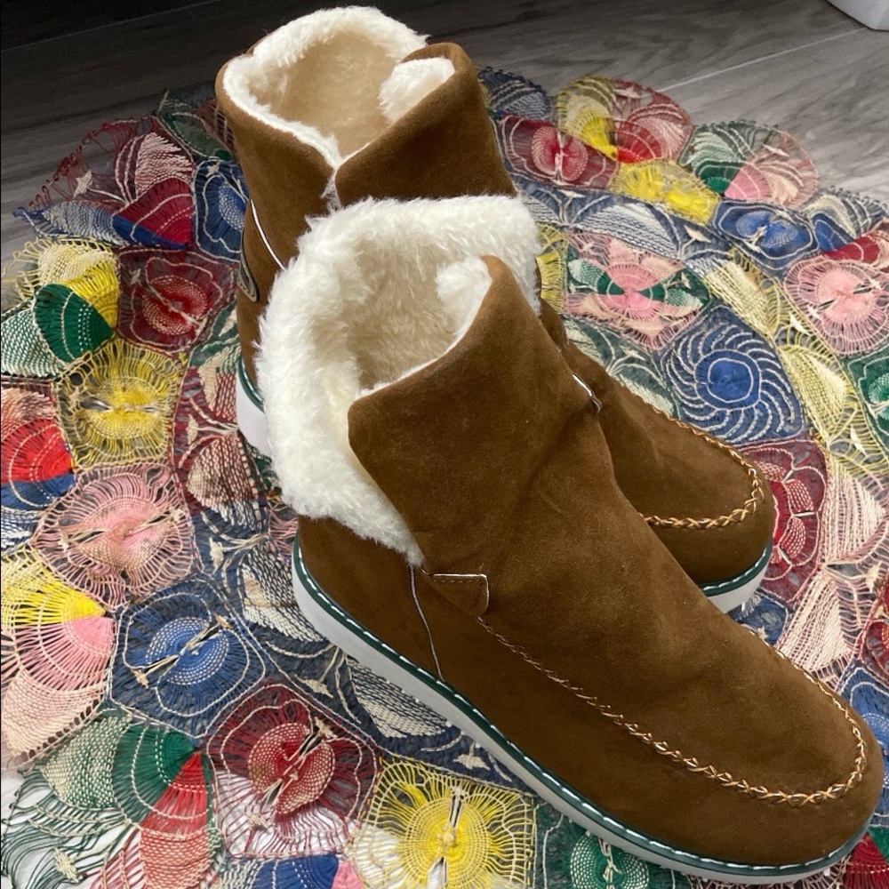Sport Fashion Cozy Brown Faux Suede Shearling-Lined Ankle Boots Sz 8.5. NWOT